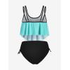 Rosegal Womens Plus Size Curve Gothic Skull Print Ruffled Overlay Tankini Swimwear Set(Green_1)