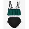Rosegal Womens Plus Size Curve Gothic Skull Print Ruffled Overlay Tankini Swimwear Set(Green_12)