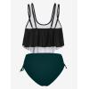 Rosegal Womens Plus Size Curve Gothic Skull Print Ruffled Overlay Tankini Swimwear Set(Green_13)