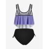 Rosegal Womens Plus Size Curve Gothic Skull Print Ruffled Overlay Tankini Swimwear Set(Purple)