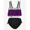 Rosegal Womens Plus Size Curve Gothic Skull Print Ruffled Overlay Tankini Swimwear Set(Purple_10)