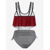 Rosegal Womens Plus Size Curve Gothic Skull Print Ruffled Overlay Tankini Swimwear Set(Red)
