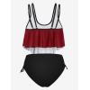 Rosegal Womens Plus Size Curve Gothic Skull Print Ruffled Overlay Tankini Swimwear Set(Red_1)