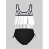 Rosegal Womens Plus Size Curve Gothic Skull Print Ruffled Overlay Tankini Swimwear Set(White_2)