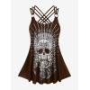 Rosegal Womens Plus Size Modest Skull Rose Print Rings Crisscross Boyshorts Tankini Swimsuit Set(Deep Coffee)