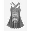 Rosegal Womens Plus Size Modest Skull Rose Print Rings Crisscross Boyshorts Tankini Swimsuit Set(Gray)