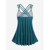 Rosegal Womens Plus Size Modest Skull Rose Print Rings Crisscross Boyshorts Tankini Swimsuit Set(Green)