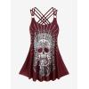 Rosegal Womens Plus Size Modest Skull Rose Print Rings Crisscross Boyshorts Tankini Swimsuit Set(Red)