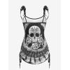 Rosegal Womens Plus Size Skull Rose Tie Dye Print Cinched Ruched Tie Boyshorts Tankini Swimsuit Set(Black)