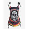 Rosegal Womens Plus Size Skull Rose Tie Dye Print Cinched Ruched Tie Boyshorts Tankini Swimsuit Set(Black_4)