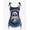 Rosegal Womens Plus Size Skull Rose Tie Dye Print Cinched Ruched Tie Boyshorts Tankini Swimsuit Set(Blue)