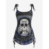 Rosegal Womens Plus Size Skull Rose Tie Dye Print Cinched Ruched Tie Boyshorts Tankini Swimsuit Set(Dark Gray)