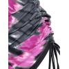 Rosegal Womens Plus Size Skull Rose Tie Dye Print Cinched Ruched Tie Boyshorts Tankini Swimsuit Set(Deep Red)