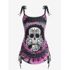 Rosegal Womens Plus Size Skull Rose Tie Dye Print Cinched Ruched Tie Boyshorts Tankini Swimsuit Set(Deep Red)