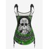 Rosegal Womens Plus Size Skull Rose Tie Dye Print Cinched Ruched Tie Boyshorts Tankini Swimsuit Set(Green)
