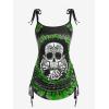Rosegal Womens Plus Size Skull Rose Tie Dye Print Cinched Ruched Tie Boyshorts Tankini Swimsuit Set(Green)
