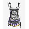 Rosegal Womens Plus Size Skull Rose Tie Dye Print Cinched Ruched Tie Boyshorts Tankini Swimsuit Set(Light Purple)