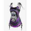 Rosegal Womens Plus Size Skull Rose Tie Dye Print Cinched Ruched Tie Boyshorts Tankini Swimsuit Set(Purple)