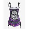 Rosegal Womens Plus Size Skull Rose Tie Dye Print Cinched Ruched Tie Boyshorts Tankini Swimsuit Set(Purple)