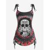 Rosegal Womens Plus Size Skull Rose Tie Dye Print Cinched Ruched Tie Boyshorts Tankini Swimsuit Set(Red_3)