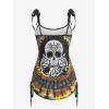 Rosegal Womens Plus Size Skull Rose Tie Dye Print Cinched Ruched Tie Boyshorts Tankini Swimsuit Set(Yellow_1)