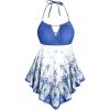 ROSE GAL 3D Figure Butterfly Printed Halter Ruched Tankini Sswimsuit(Blue)