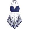 ROSE GAL 3D Figure Butterfly Printed Halter Ruched Tankini Sswimsuit(Deep Blue)