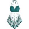 ROSE GAL 3D Figure Butterfly Printed Halter Ruched Tankini Sswimsuit(Green_2)