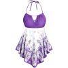 ROSE GAL 3D Figure Butterfly Printed Halter Ruched Tankini Sswimsuit(Purple-2)