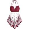 ROSE GAL 3D Figure Butterfly Printed Halter Ruched Tankini Sswimsuit(Wine Red)