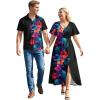 ROSE GAL Matchable Couples Hawaiian Men Shirt and Women Vintage V-Neck Split Dress(Women/Black)