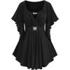ROSE GAL Plus Size Chain Panel Belted Butterfly Sleeve Surplice Top(Black)