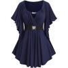 ROSE GAL Plus Size Chain Panel Belted Butterfly Sleeve Surplice Top(Blue)