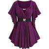 ROSE GAL Plus Size Chain Panel Belted Butterfly Sleeve Surplice Top(Concord_01)