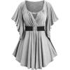ROSE GAL Plus Size Chain Panel Belted Butterfly Sleeve Surplice Top(Gray)