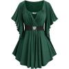 ROSE GAL Plus Size Chain Panel Belted Butterfly Sleeve Surplice Top(Green_2)