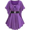 ROSE GAL Plus Size Chain Panel Belted Butterfly Sleeve Surplice Top(Purple)