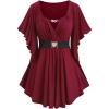 ROSE GAL Plus Size Chain Panel Belted Butterfly Sleeve Surplice Top(Red_1)