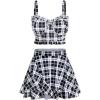 ROSE GAL Plus Size Ruffles Flounce Padded Plaid Three Piece Skirt Tankini Swimsuit(Black)