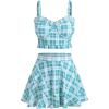 ROSE GAL Plus Size Ruffles Flounce Padded Plaid Three Piece Skirt Tankini Swimsuit(Green)
