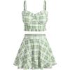 ROSE GAL Plus Size Ruffles Flounce Padded Plaid Three Piece Skirt Tankini Swimsuit(Green_1)