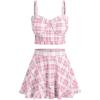 ROSE GAL Plus Size Ruffles Flounce Padded Plaid Three Piece Skirt Tankini Swimsuit(Light Red)