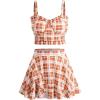 ROSE GAL Plus Size Ruffles Flounce Padded Plaid Three Piece Skirt Tankini Swimsuit(Orange)