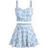 ROSE GAL Plus Size Ruffles Flounce Padded Plaid Three Piece Skirt Tankini Swimsuit(Sky Blue)