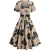 ROSE GAL Plus Size Women’s 50s Elegant Square Neck Vintage Cocktail Party Dress Short Sleeves Dress(Coffee_1)