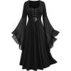ROSE GAL Rosegal Plus Size Costumes Dress for Women Medieval Bell Sleeves Lace-up Midi Dress Halloween Dress(Black_1)