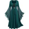 ROSE GAL Rosegal Plus Size Costumes Dress for Women Medieval Bell Sleeves Lace-up Midi Dress Halloween Dress(Green_1)