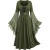 ROSE GAL Rosegal Plus Size Costumes Dress for Women Medieval Bell Sleeves Lace-up Midi Dress Halloween Dress(Green_3)
