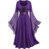 ROSE GAL Rosegal Plus Size Costumes Dress for Women Medieval Bell Sleeves Lace-up Midi Dress Halloween Dress(Purple_1)