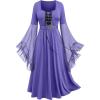 ROSE GAL Rosegal Plus Size Costumes Dress for Women Medieval Bell Sleeves Lace-up Midi Dress Halloween Dress(Purple_2)